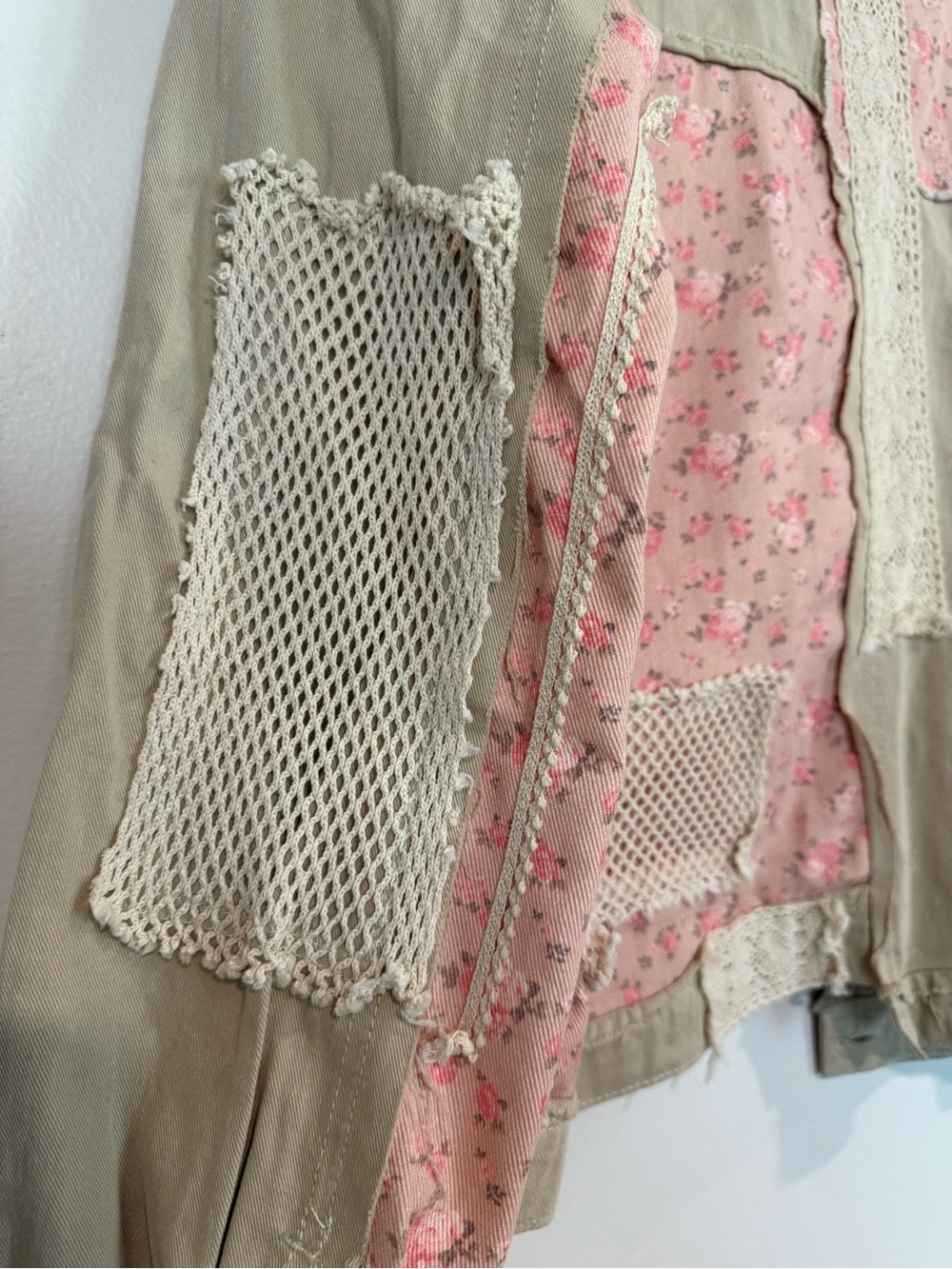 POL Patchwork Denim Jacket in Taupe and Blush Accents - Picture 4 of 5
